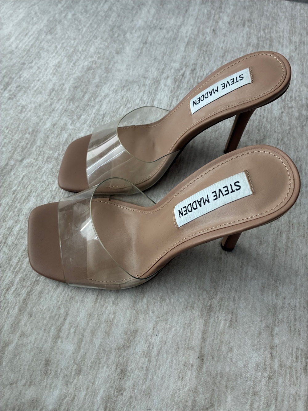 Steve Madden Clear Strap Slide Mules in Tan - Picture 2 of 8